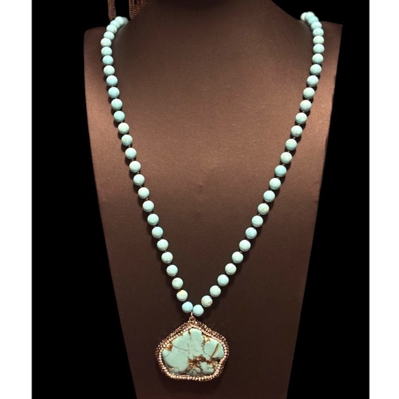 Artisan Boutique Turquoise Necklace with Rhinestone Trim NWT